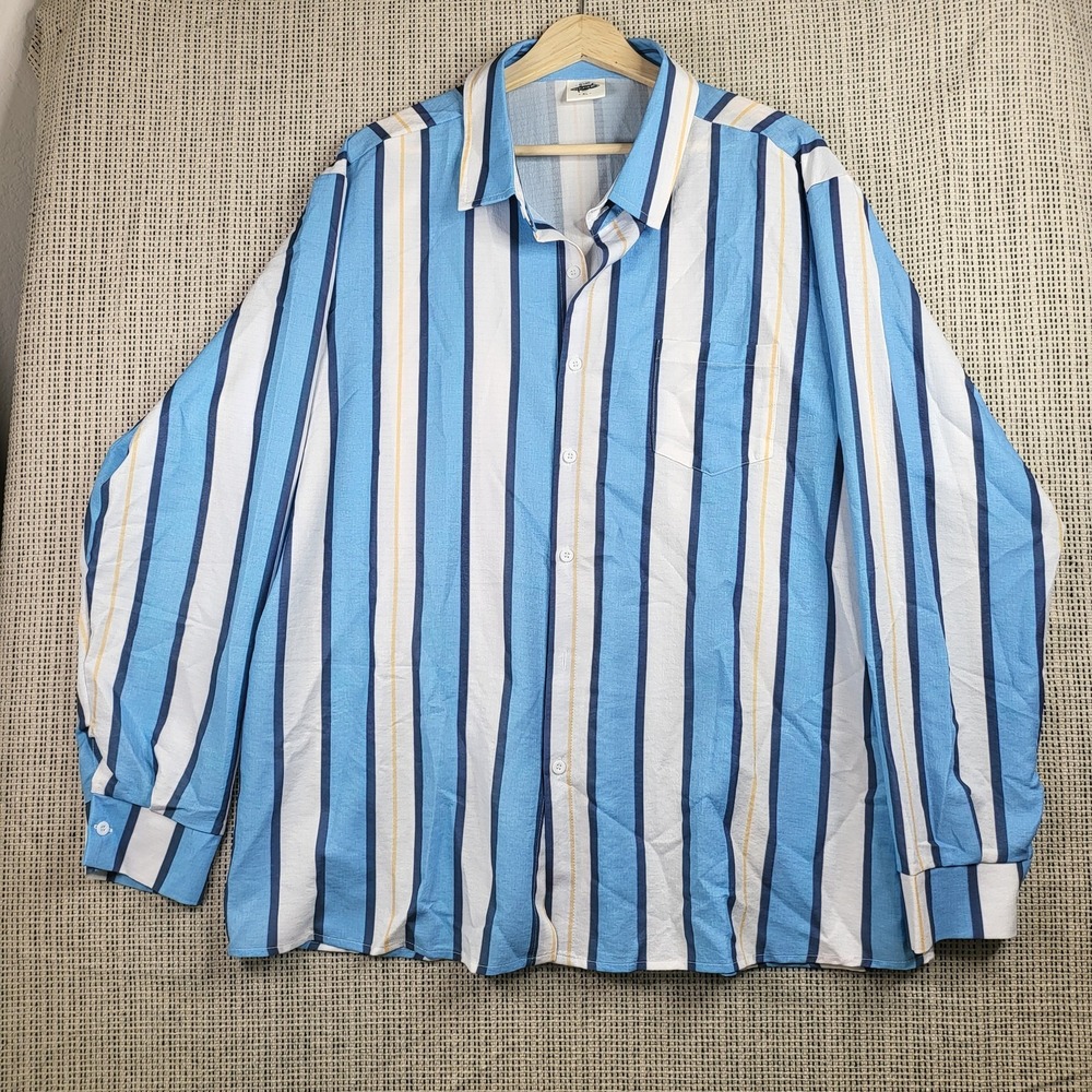 Asquatic Shirt Mens XL Blue White Vertical Stripe Button Up Casual Pocket Summer